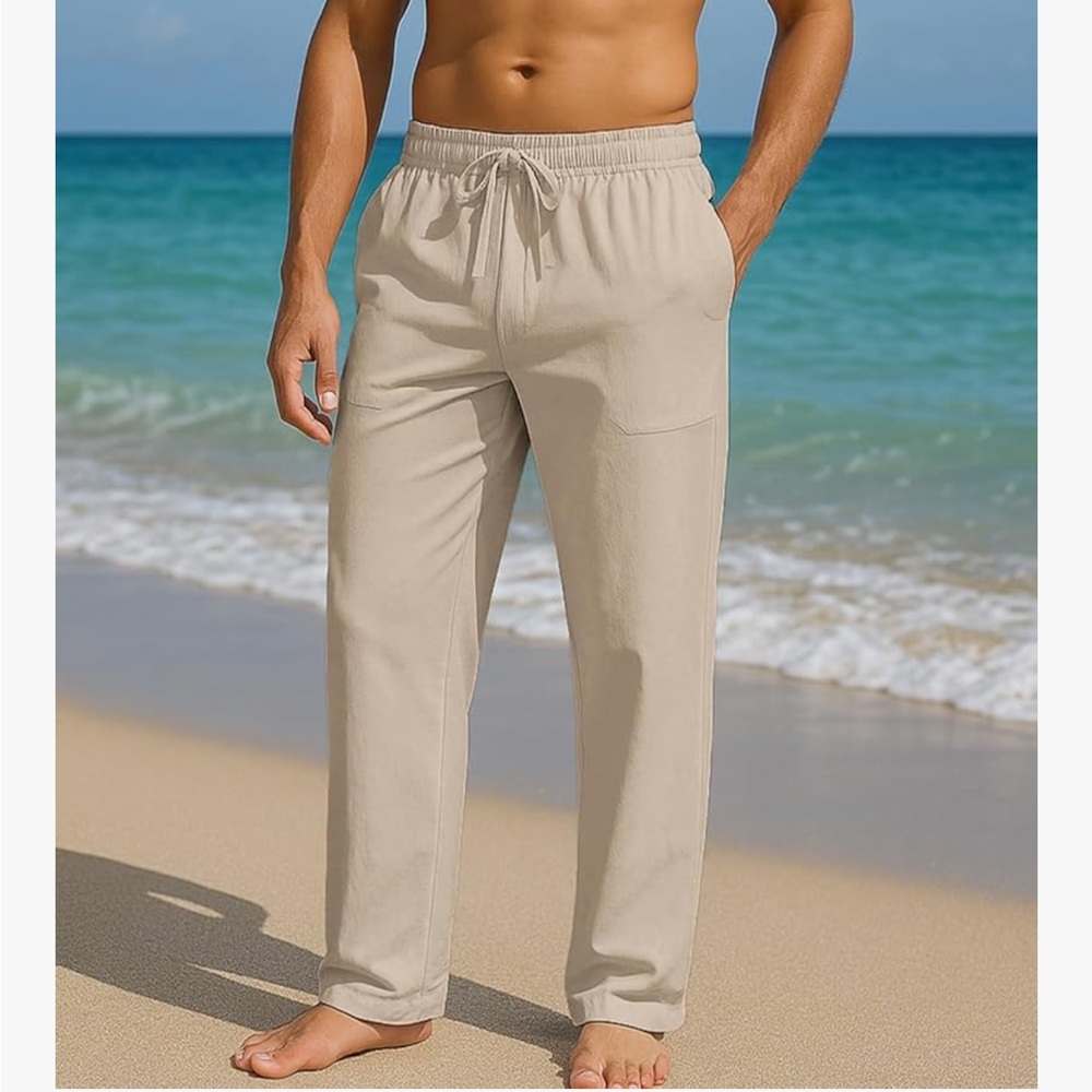 Men's Beige Drawstring Beach Pants XL